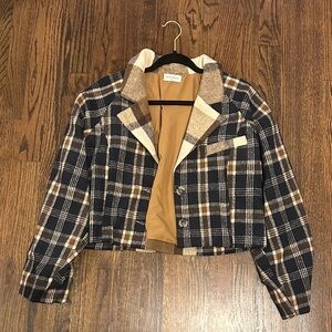 Vestique Checkered Blazer in Black and Brown